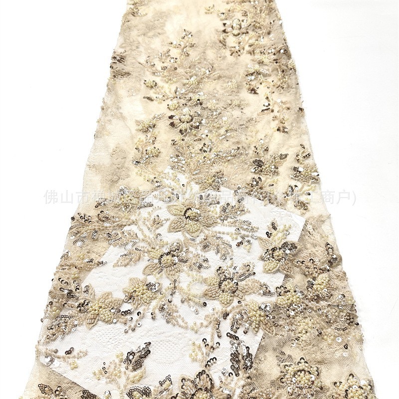 Fábrica directa venta al por mayor de alta calidad posicionamiento tubo de perlas tela de encaje vestido de novia moda tela de moda