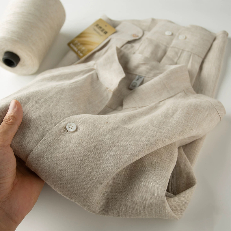 Autumn and Summer Fresh Old Money Style Tencel Linen Long-Sleeve Men's Shirt, Loose Trendy Versatile Solid Color Casual Shirt