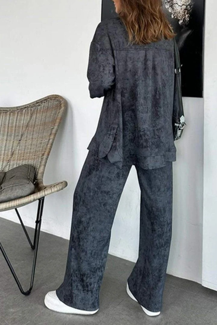 Casual Tie Dye Collared Pocket Shirt Drawstring Wide Leg Pants Set
