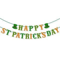 跨境聖帕特里克節主題裝飾HAPPY ST PARTICKSDAY橫幅拉旗批發定製