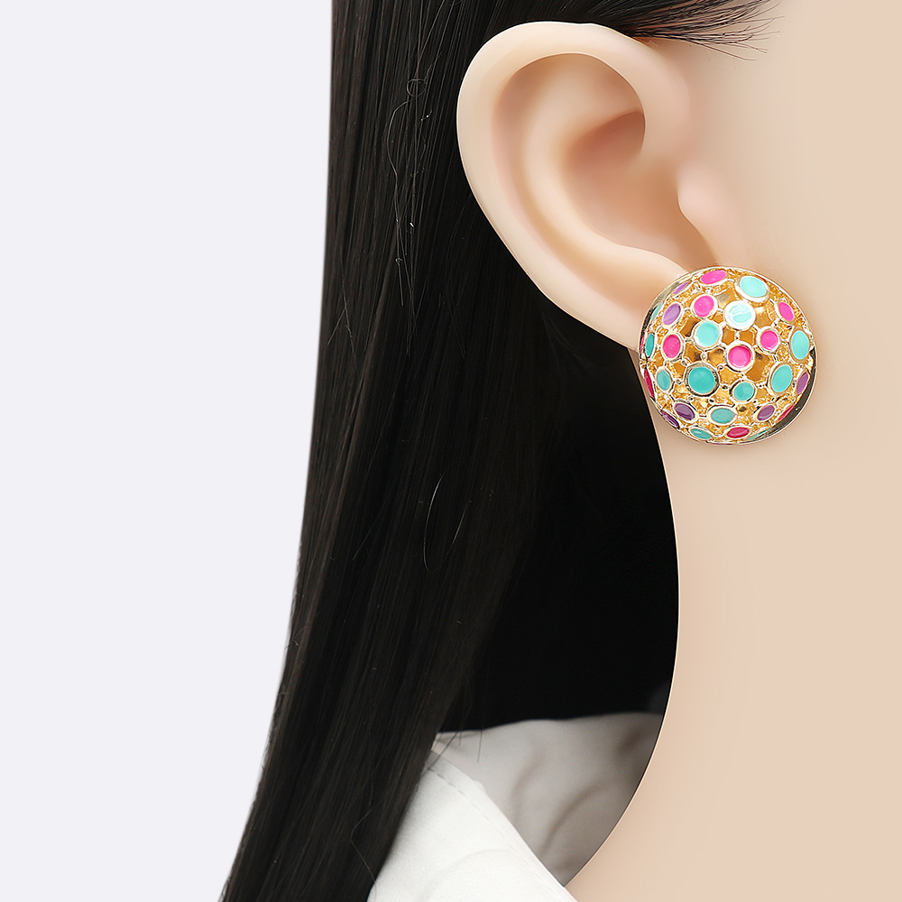 New Fashion Retro Geometric Semicircle Hollow Dripping Oil Colorful Ear Stud