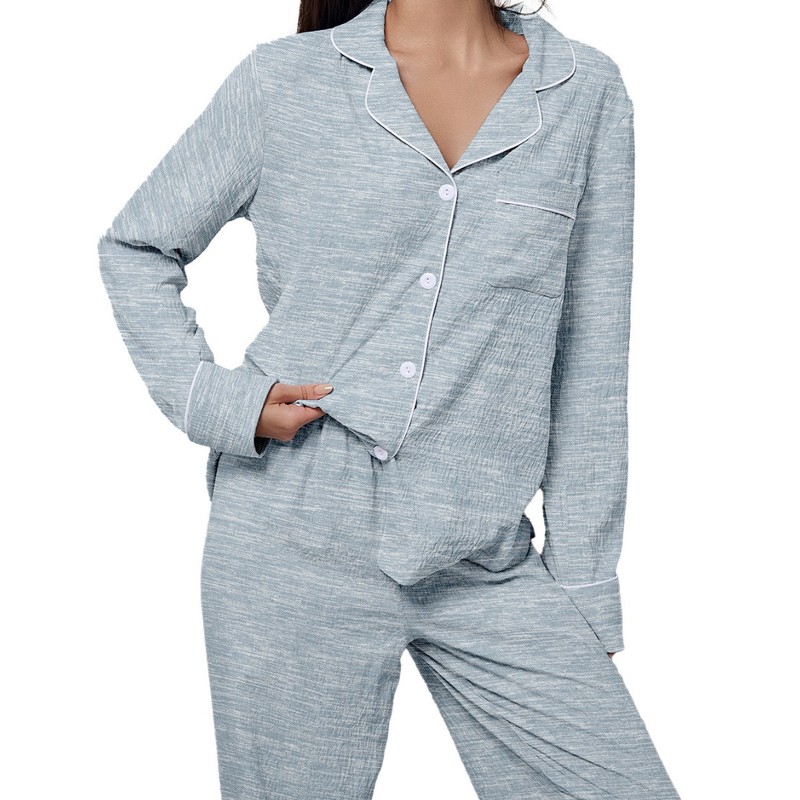 跨境外贸女士睡衣套装四季舒适翻领长袖长裤家居服women pajamas|undefined