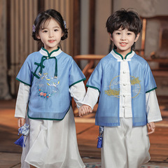 漢服男童春秋兒童改良古裝女童國風唐裝寶寶中式民族風演出服套裝
