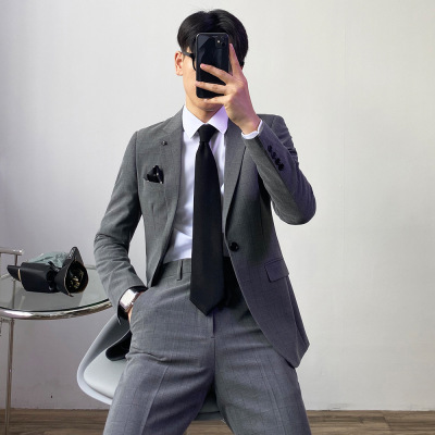 韩版小西装男修身春秋季新款休闲百搭西服套装潮流帅气两件套外套|ms