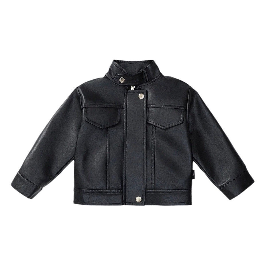 Новинка осени 2024, кожаные топы для девочек, детские топы в корейском стиле с коротким воротником-стойкой, топ, мотоциклетная одежда, дропшиппинг 1