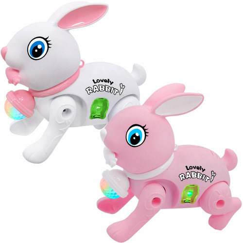 Electric Pull-String Rabbit with Light-Up Music and Projection, Carrot Jumping Rabbit, Stunt Toy for Pedestals