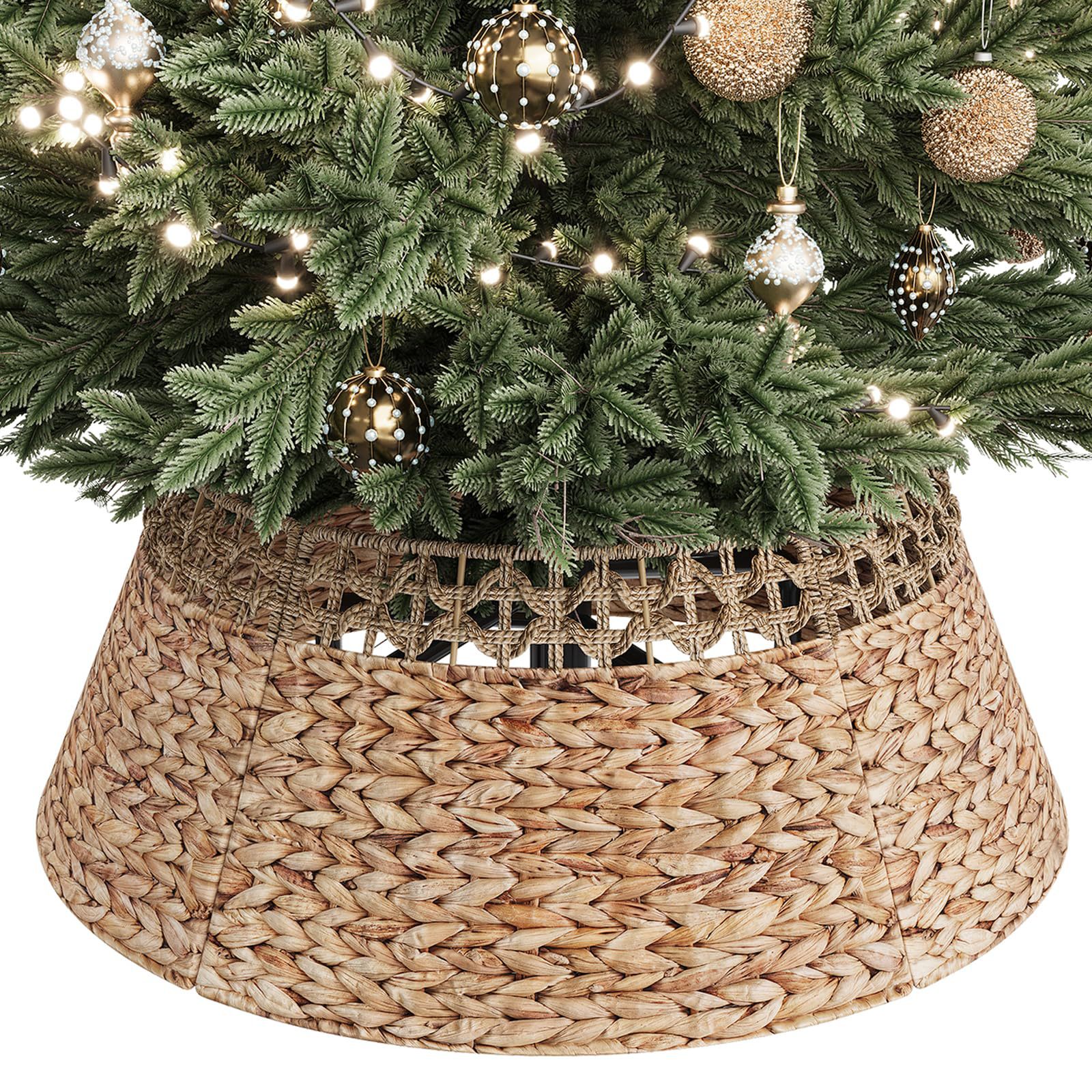 Base de árbol de navidad de hierba de mar desmontable personalizado transfronterizo hecho a mano hierba de jacinto de agua decoración de Navidad alrededor del árbol falda de árbol