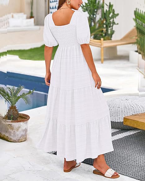 Women's Regular Dress Simple Style Square Neck Backless Short Sleeve Solid Color Maxi Long Dress Holiday Daily display picture 23