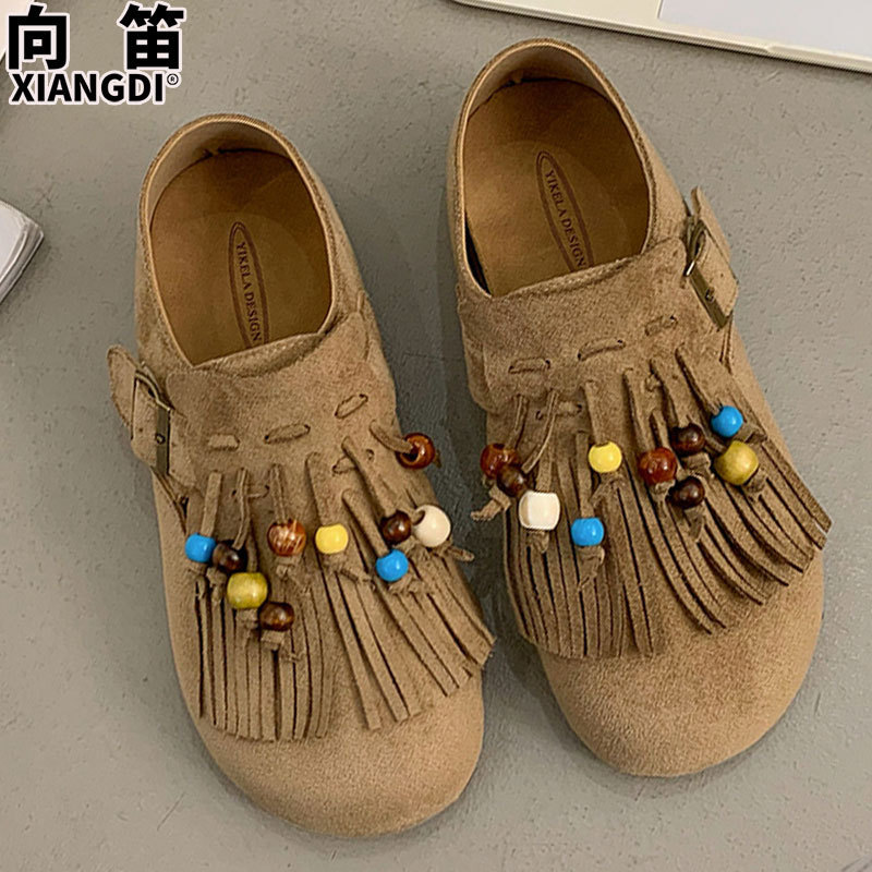 牛皮版软底勃肯鞋子女款袋鼠鞋2025秋季新款一脚蹬单鞋休闲豆豆鞋|undefined