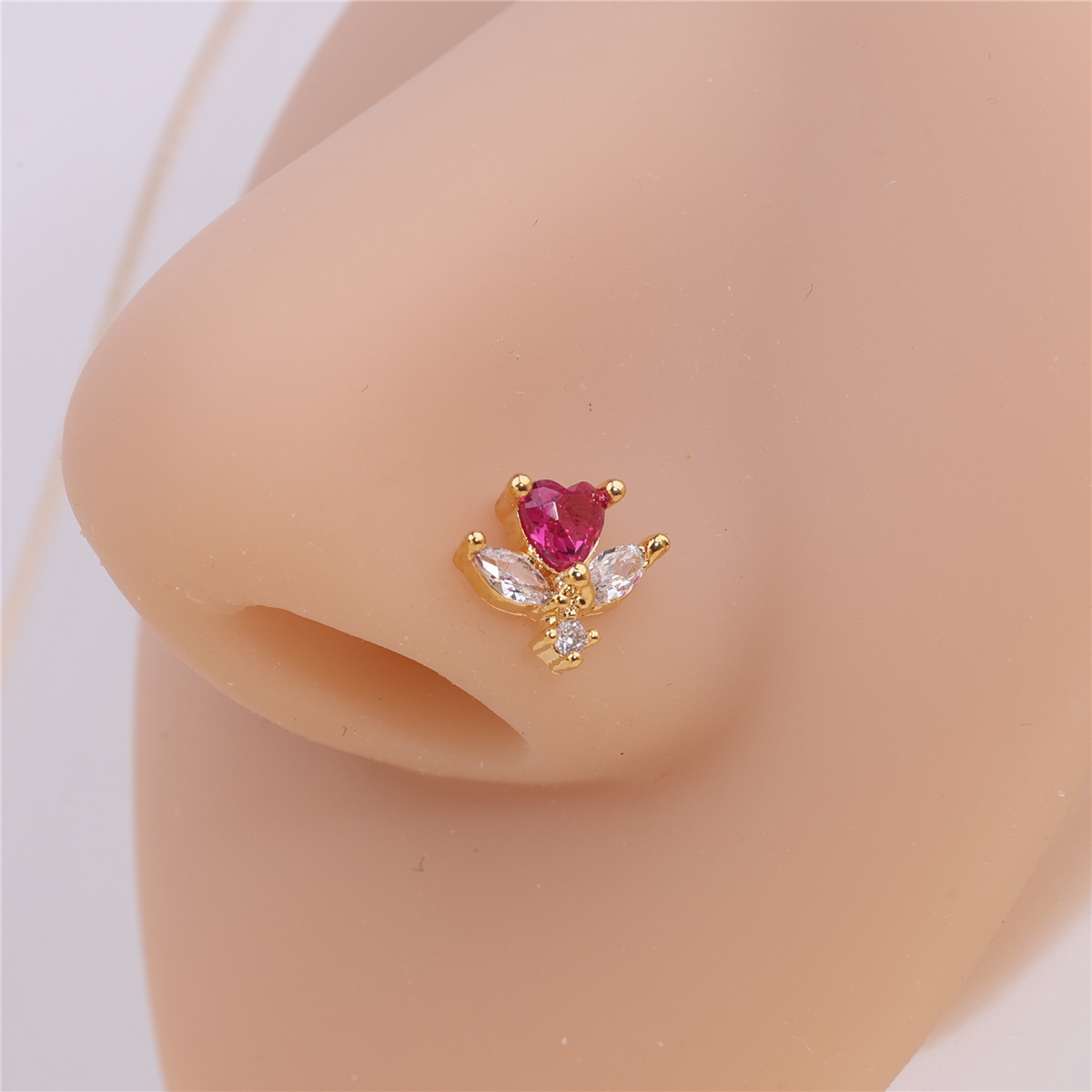 1g Weight Zircon Inlay Material Puncture Nose Stud Classification Nose Rings & Studs Piercing Type 1 Piece Quantity 1 Piece Nose Rings & Studs Vacation Simple Style Heart Shape Flower Copper Inlay Zircon Nose Rings & Studs Nose Pin