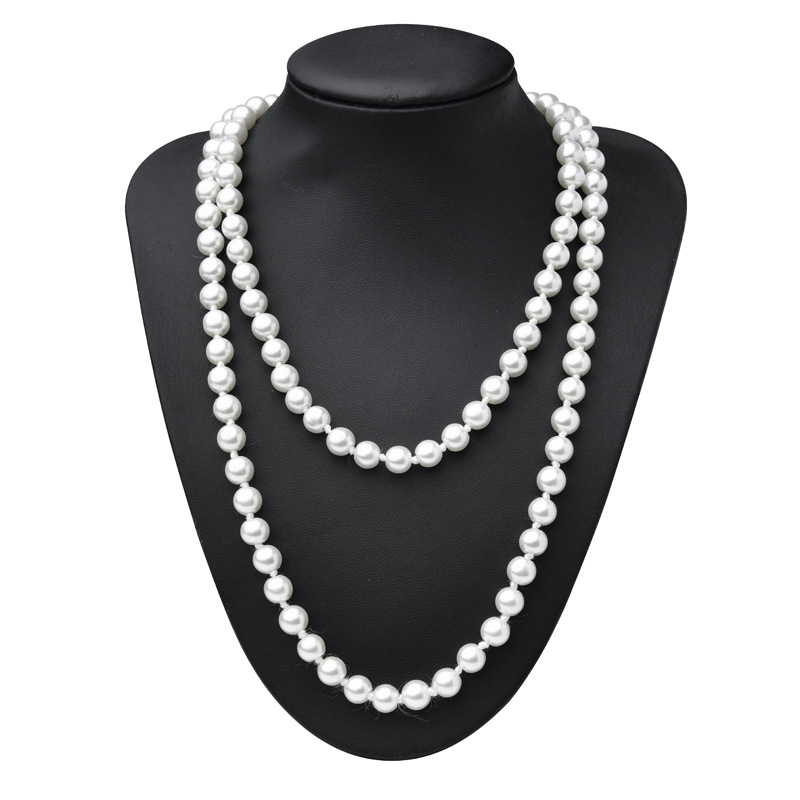 现货20s女士舞会派对玻璃打结珍珠项链长短项链新娘婚礼珠宝配饰