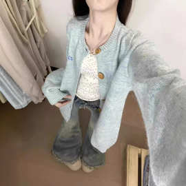 日系甜美毛衣开衫外套女春季2025新款好看宽松慵懒风针织衫上衣
