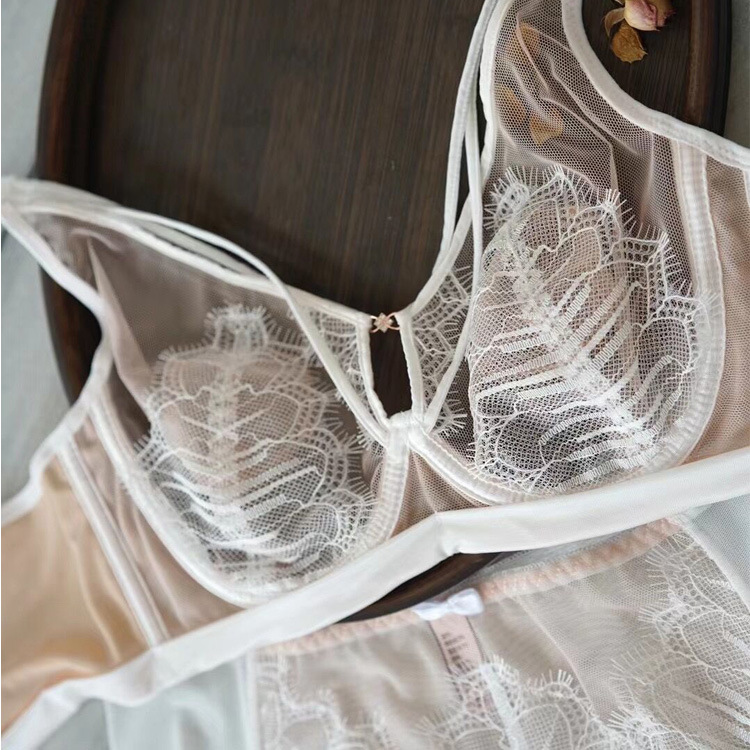 3198 entidad sexy pestañas encaje de malla de cristal taza ropa interior de las mujeres ultra-Delgado transpirable pecho grande soporte sujetador