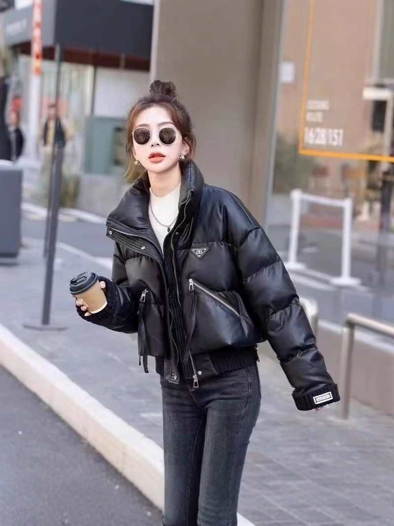 Fashionable knitted winter down jacket with down, Korean style, feather stuffing, for teenagers, loose fit
