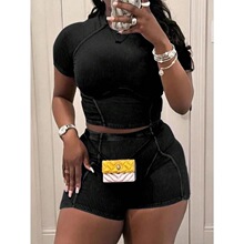 L 82016 Ribbed Round Neck Shorts Set �\�����b �W���羳