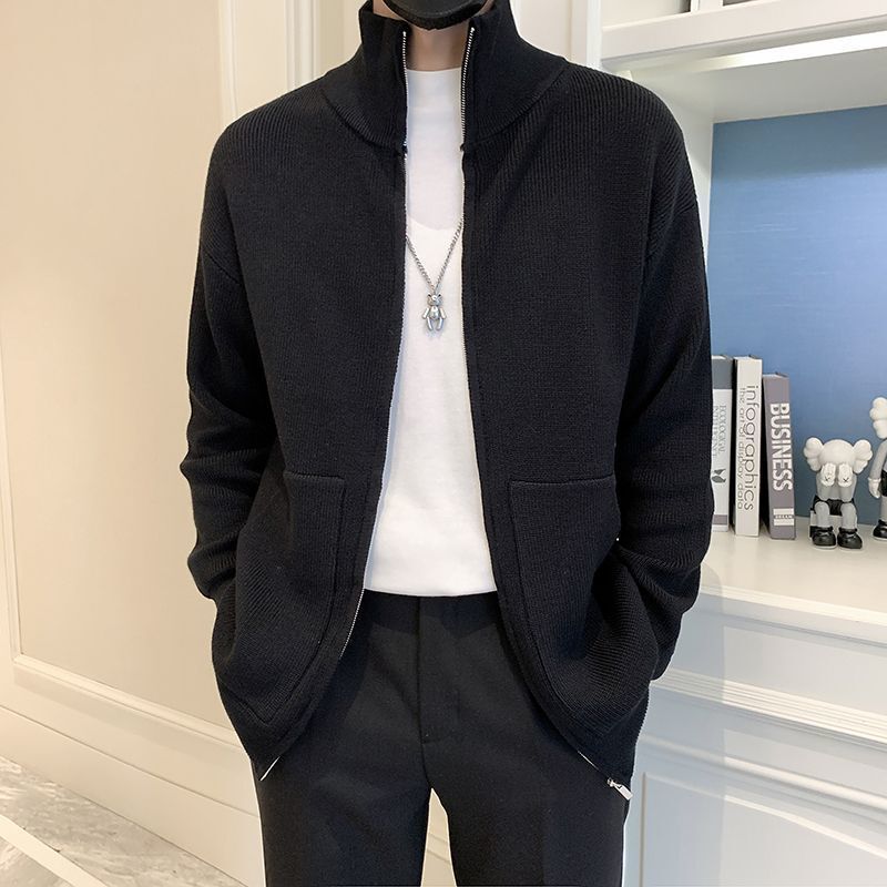New Product with Flap Pocket Pants Stand Collar New Product Cardigan Sweater Jacket Men's Autumn and Winter Youth Versatile Casual Top Trendy/Piece