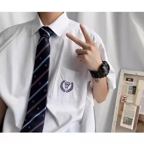 White long-sleeve shirt for men, Japanese college style, salt system, fresh and relaxed, loose, trendy, street style, DK uniform, class shirt