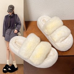 真兔毛厚底毛毛拖鞋女外穿2025新款秋冬季网红毛茸茸感棉拖鞋