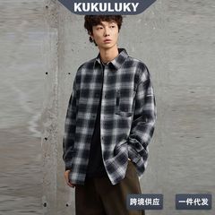 KUKULUKY格子衬衫男款秋季美式潮流高街风宽松翻领格纹长袖衬衫男