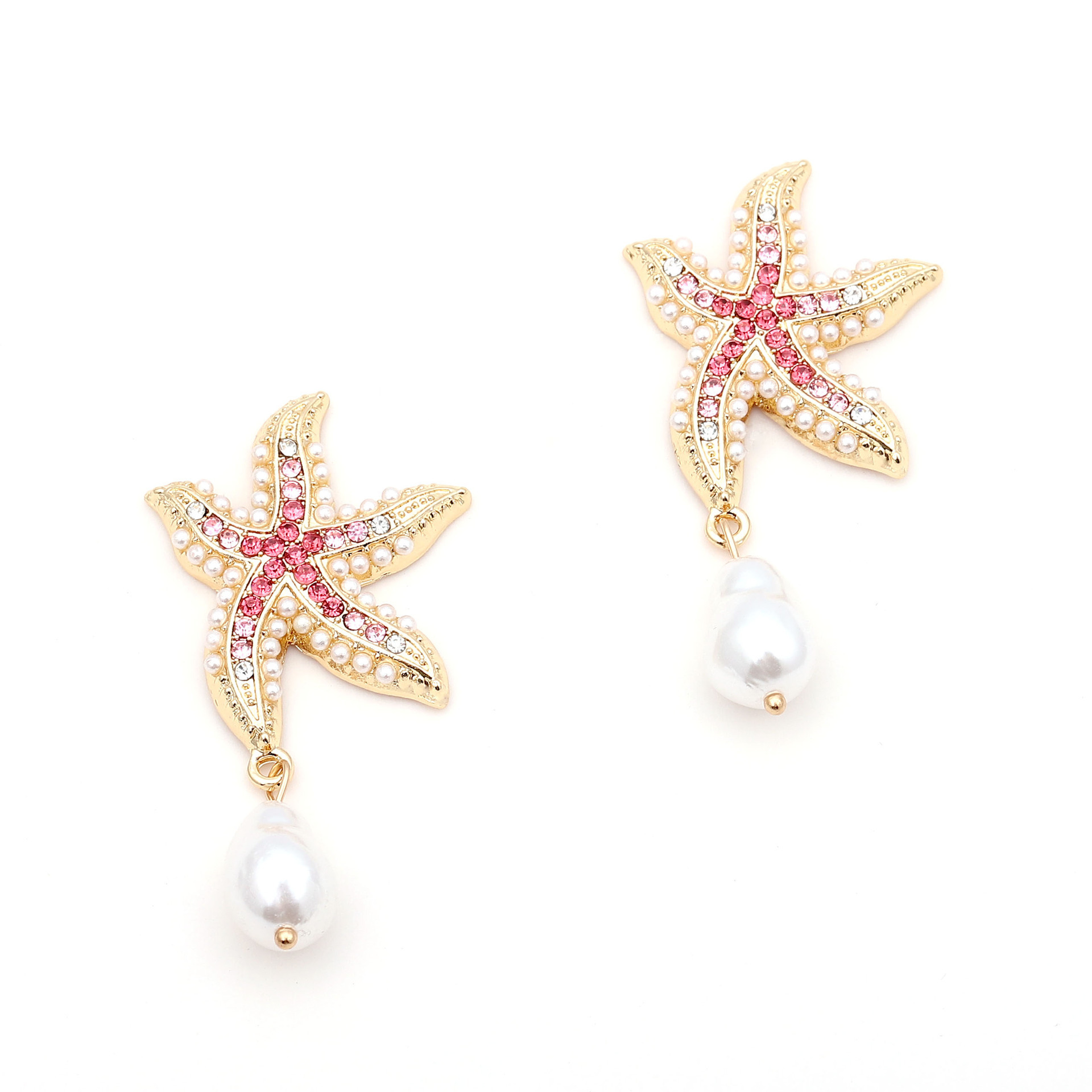 Drop Earrings Classification 1 Pair Quantity 1 Pair Casual Beach Starfish Inlay Zinc Alloy Rhinestones Pearl Drop Earrings