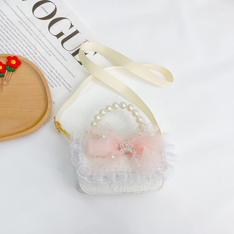 2022 nuevo bolso de los niños lindos niñas de moda occidental princesa mini bolso de hombro de encaje bolso de la perla