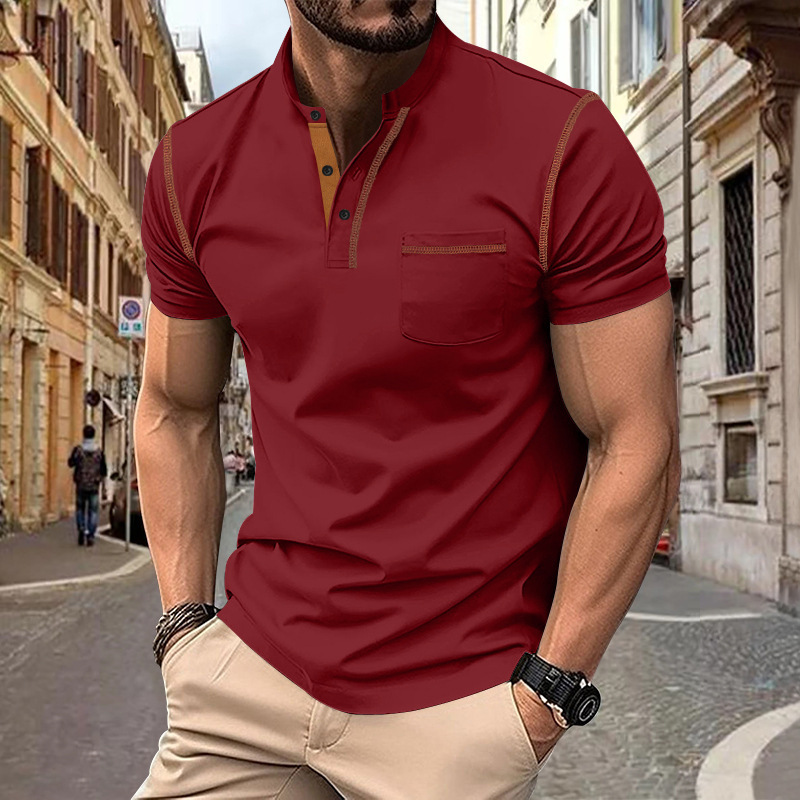 2024 Summer Short sleeved Button Collar T-shirt Men's Polo Shirt Top_voghion.com