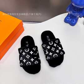 驴家羊毛一体老花毛毛拖鞋女秋冬外穿羊羔毛高品质一字拖保暖