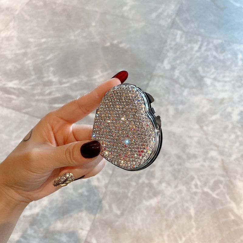 63g Weight Mirror Makeup Tools Types 1 Piece Quantity Rhinestone Material Heart Shape Pattern Glam, Shiny Style Glam Shiny Heart Shape Rhinestone Mirror 1 Piece 5