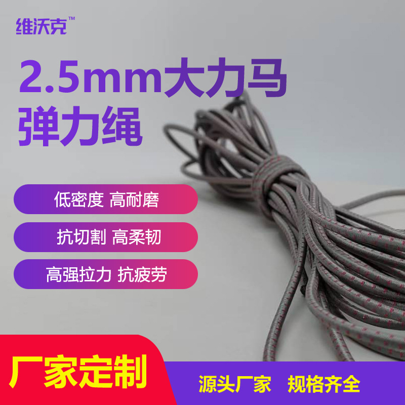 厂家直销2.5mm高分子量聚乙烯大力马反光耐磨弹力绳健身瑜伽绳