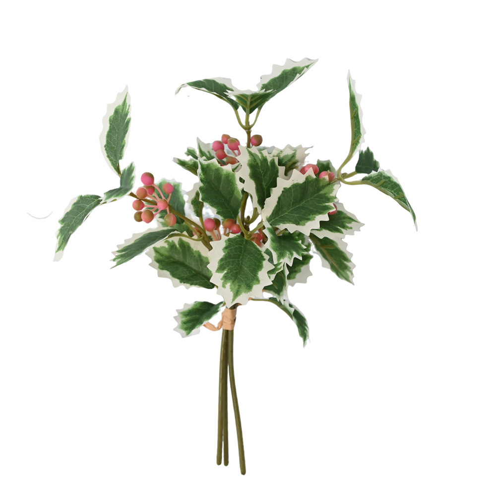 Hoja de Navidad bayas imitación verde fruta roja decoración del hogar árbol de Navidad decoración de mesa diy ramo de fiesta