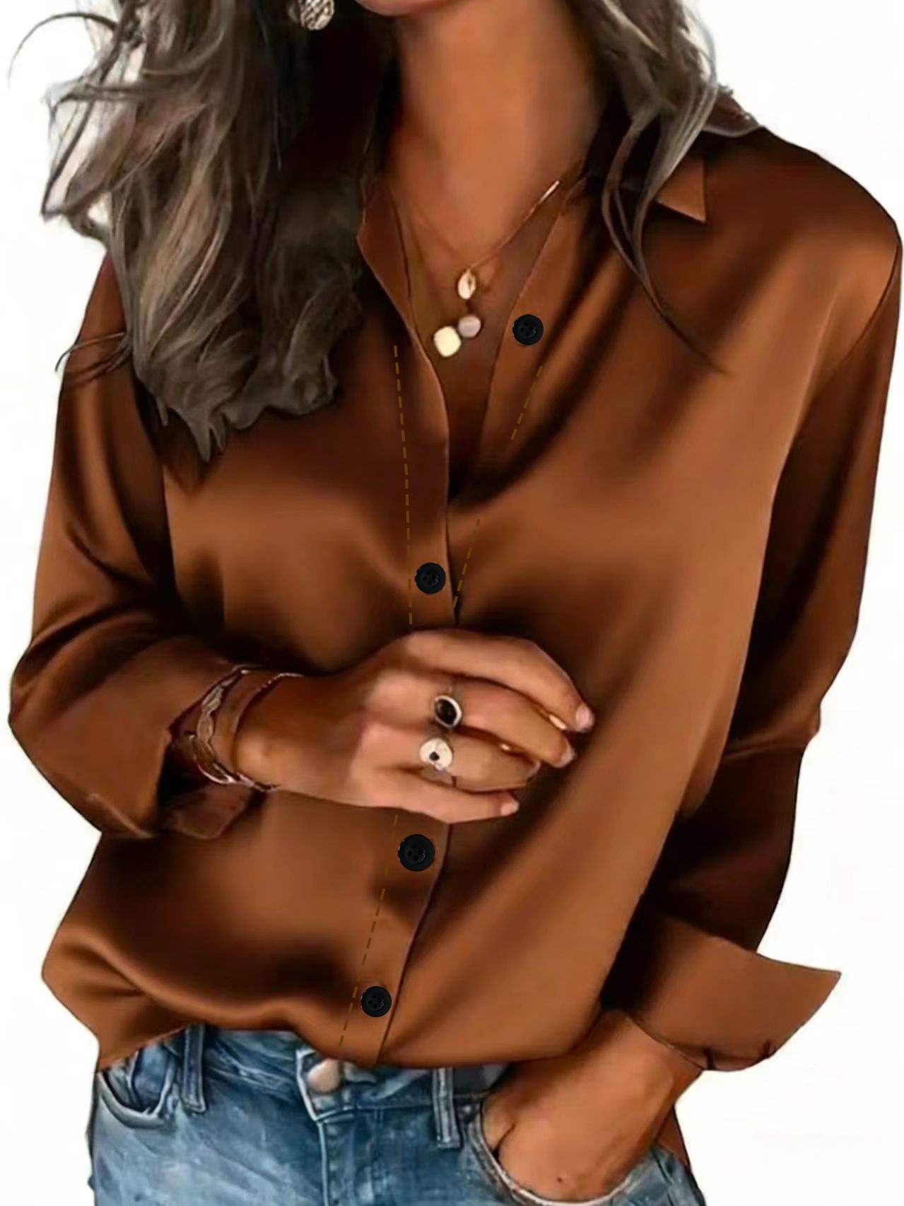 Women's Clothing Satin Shirt Long Sleeved Solid Color Versatile Professional Style American New_ecoleips.com