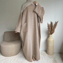 ムスリムの長い服の女性の長いスカートの純色のポケットのイスラムのワンピースAbaya (頭巾を含まない) GBR01