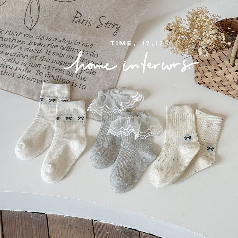 Girls' Lace Socks 2025 Autumn Children's Cotton Socks Sweet Princess Socks Short Socks Bowknot Ankle Protection Baby Socks
