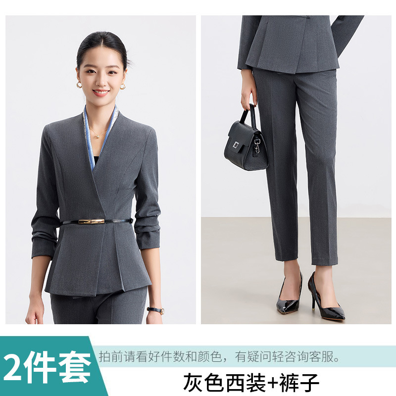 灰色西装套装女秋季职业气质酒店前台工装珠宝店售楼部工作服高端|undefined