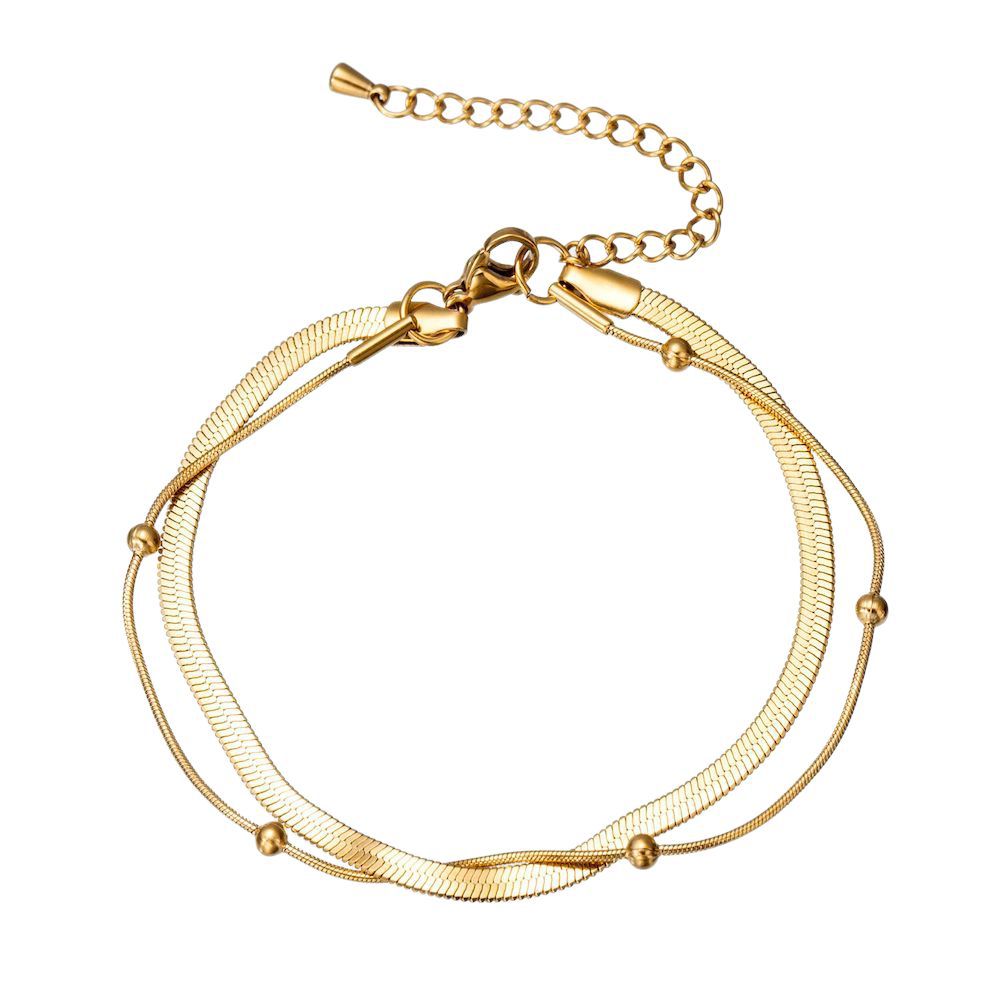 Elegant Double Layer Titanium Steel Bracelet Chain 18k Gold Vacuum Plated Non Fading For Stacking Jewelry Accessory_voghion.com