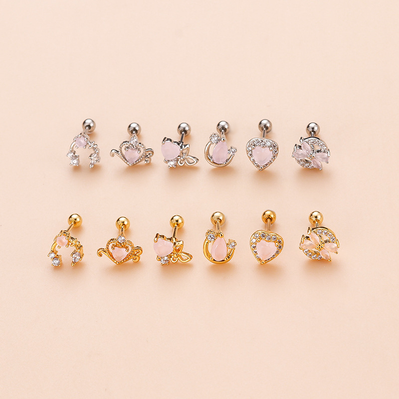 Sweet Heart Shape Bow Knot Stainless Steel Plating Zircon Ear Studs 1 Piece display picture 4