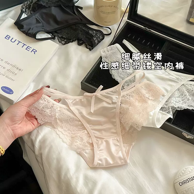 ins魅惑镂空~法式性感女士蕾丝内裤纯棉裆少女透气纯欲低腰三角裤