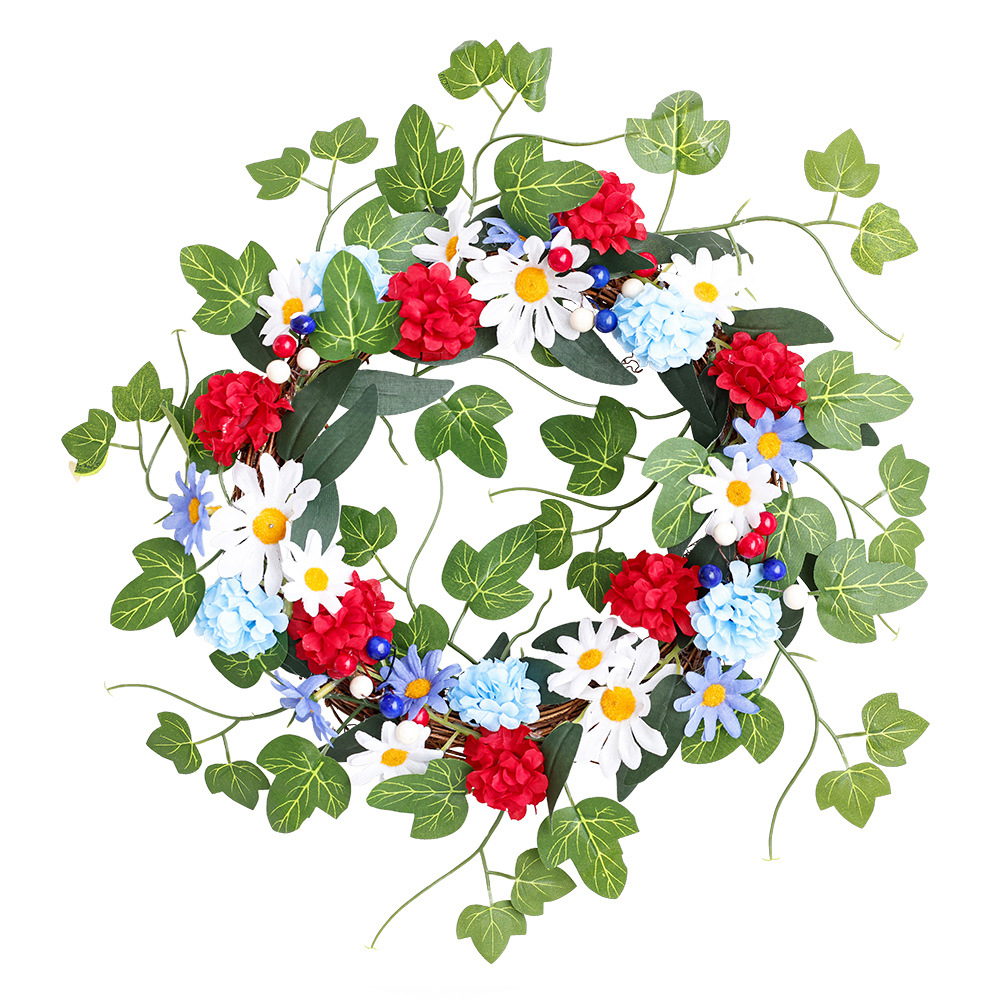 Día DE LA Independencia Garland decoración puerta decoración rojo blanco azul flor artificial flor Wildflower decoración Navidad Garland ratán anillo