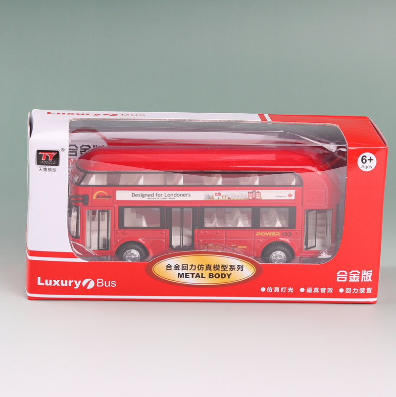 Tianing aleación coche modelo 1:36 doble capa bus tiying back sonido luz juguete autobús coche música modelo adornos