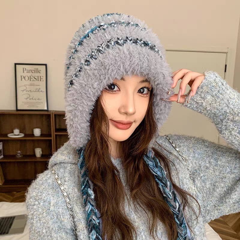 秋冬季ins彩色小糖豆防风毛绒帽女款出游氛围感护耳保暖针织帽子|undefined