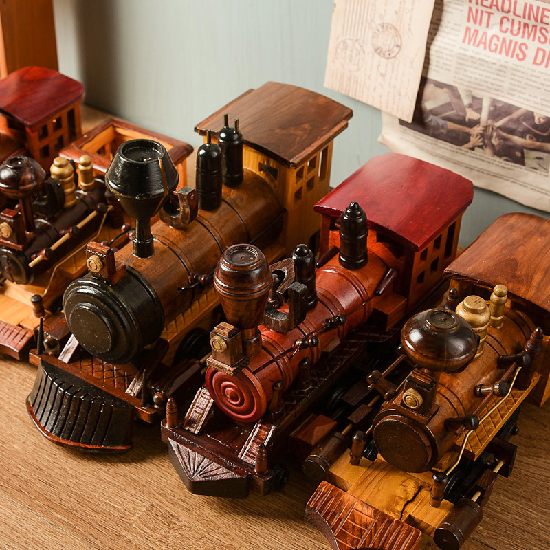Estilo europeo retro tren de madera decoración creativa hogar escritorio tren modelo decoración artesanía de madera