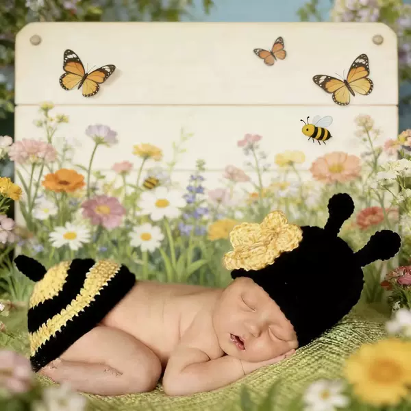 Newborn Baby's Cute Little Bee Handmade Knitted Photography Outfit for 100-Day-Old Baby