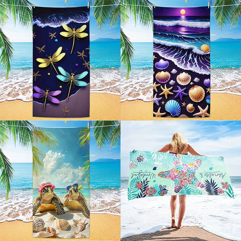 Cross-border new beach starfish snail beach towel digital printing swimming quick-drying towel adult large fitness towel