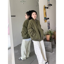 美式感飞行服棉服外套女秋冬季宽松加绒加厚中性设计工装夹克