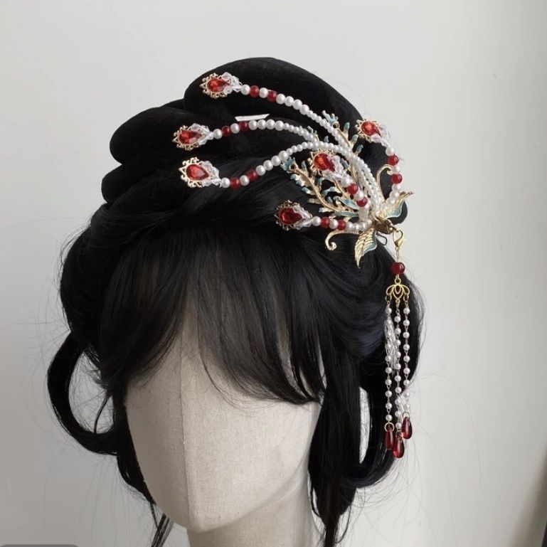 古风凤凰汉服发钗流苏头饰凤钗珍珠发饰