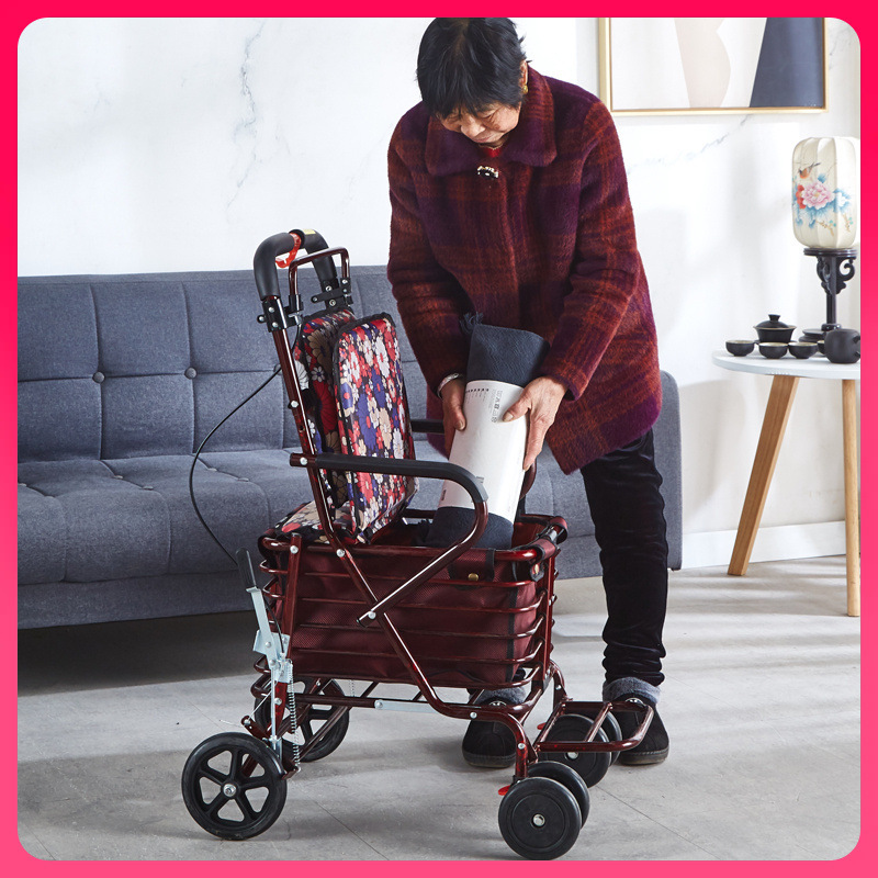 ✅ Elderly Shopping Cart with Seat, Lightweight Foldable Walker with Four Wheels, Suitable for Leisure Use by the Elderly