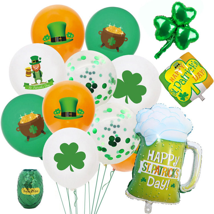 Ireland Decor St. Patrick's Day Theme Party Decor 12-inch 2.8g Four-Leaf Clover Latex Balloon