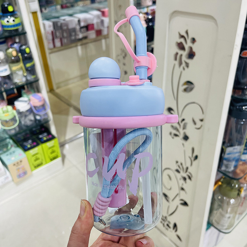 Taza de paja Baijia Taza de aprendizaje Taza de agua Taza de agua portátil para niños de verano Taza de plástico creativa para deportes al aire libre para estudiantes