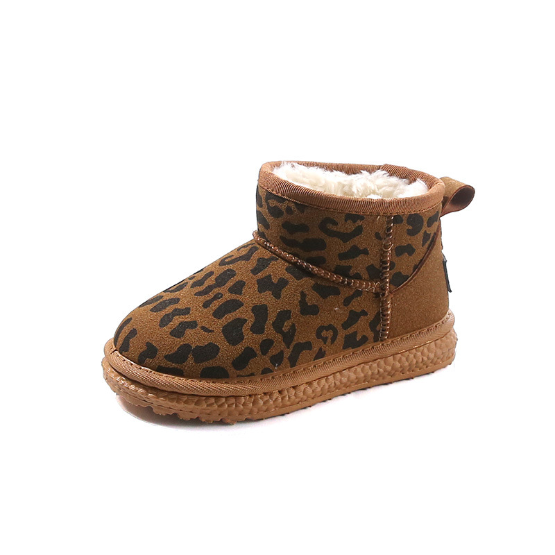 Children's leopard print snow with thick fleece and warm soft sole, medium to children's winter boys' large shoes,_voghion.com