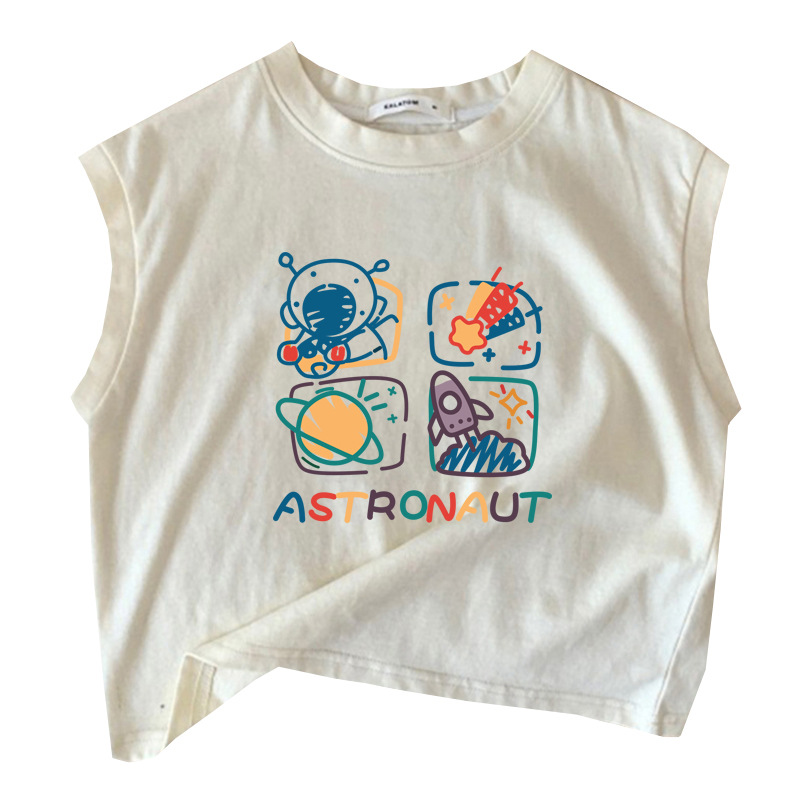 Algodón bebé niños camiseta sin mangas 2024 nuevo patrón de dibujos animados versátil niños y niñas chaleco camiseta superior verano
